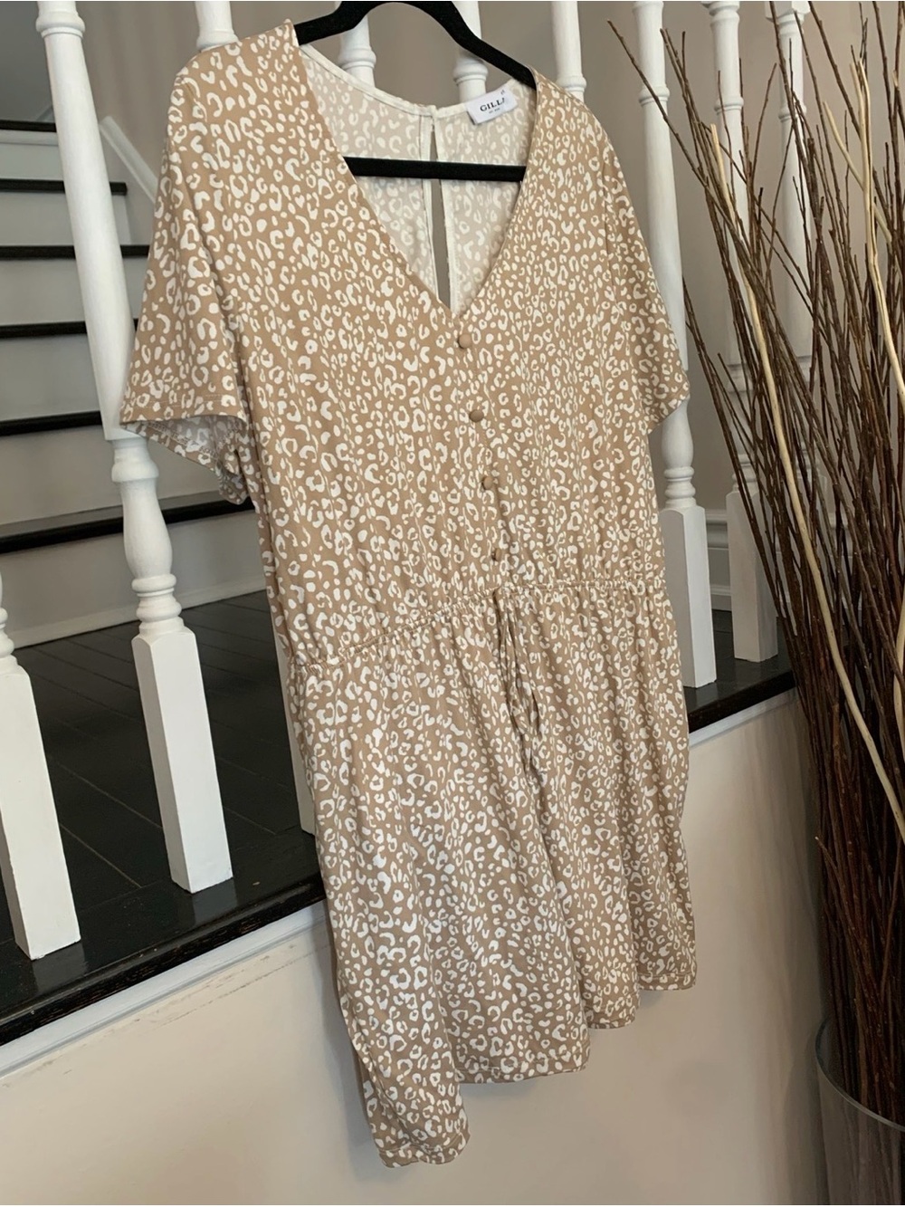 Gilli Beige and White Printed V-Neck Romper